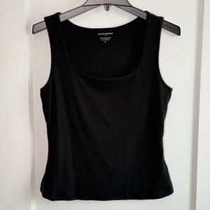 Banana Republic Factory | Soft Stretch Square Neck Tee Tank Top Solid Black